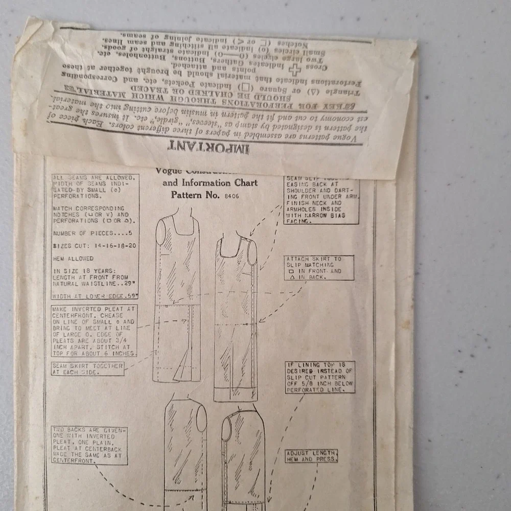 RARE Antique 1920's VOGUE Pattern Cover #8406 Skirt Slip Shirt 16 Years 34 Bust